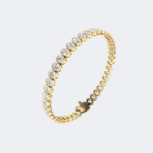 Pulsera de tenis con diamantes de corte ovalado de 7.00 quilates, engaste de bisel, oro macizo, cadena elegante, regalo de aniversario para mujeres y hombres - Product Image 5