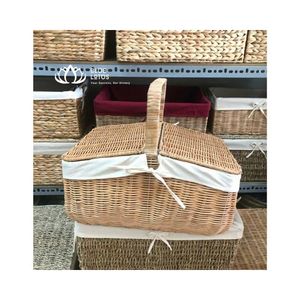 ตะกร้าหวายสำหรับปิกนิกหวายสานจากหญ้าทะเลหวายสำหรับบันไดปิคนิคตะกร้าหวายทำจากเวียดนามทรงดอกบัวสีน้ำเงิน - Product Image 6