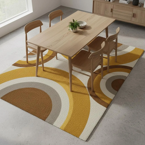 Tapis d'intérieur abstrait de style moderne du milieu du siècle |   Tapis tufté à la main en peluche, style rétro géométrique, pour salon, décoration intérieure, couleur terre cuite, moutarde, crème - Product Image 3