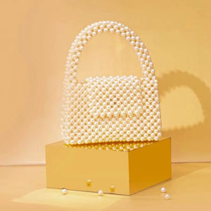 Bolso Hobo de plástico con cuentas de perlas de marfil, monedero moderno hecho a mano | Bolso de hombro elegante con cuentas | Almacenamiento de armario grande - Product Image 1