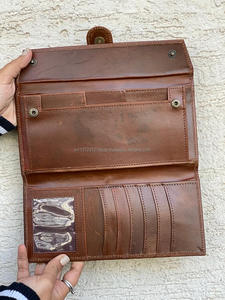 Carteras informales de cuero auténtico Crunch hechas a mano para mujer, cartera de mano de cuero Vintage marrón, monedero triple multiusos para mujer con estilo - Product Image 4