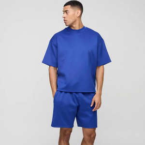 2025ชุดวอร์มผ้าคอตตอนสำหรับผู้ชายชุดวอร์มผ้าฝ้ายทรงโอเวอร์ไซส์สำหรับใส่ไป100% กางเกงขาสั้นและเสื้อยืดโลโก้ตามสั่ง - Product Image 1