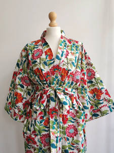 Pure 100% Cotton Handprinted Floral <b>Beach</b> Coverup Summer Kimono Comfortable Maternity <b>Robe</b>-for Spring - Product Image 3