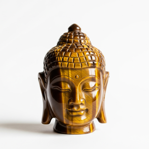 Statue de tête de bouddha de seigneur indien fait à la main sculpté oeil de tigre pierre précieuse gravure religieuse artisanat pierre semi-précieuse de l'inde - Product Image 3