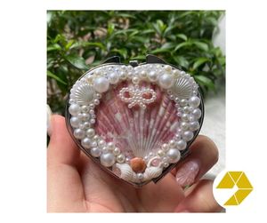 Seashell Mirror Elegant Polished Shells Mini Compact Seashell Mirror Coastal Style Portable Beach <b>Decor</b> Special Offer Deal - Product Image 1