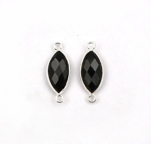 Pendentif DIY en Onyx Noir Forme Marquise Double Anneau, Sertissage en Argent 925 Plaqué Or, Style Vintage, Bijou Anniversaire - Product Image 1