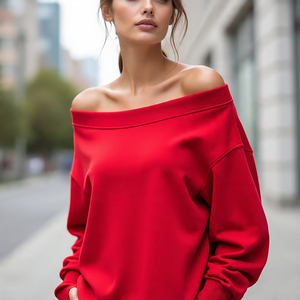 เสื้อสเวตเตอร์เปิดไหล่โอเวอร์ไซส์สำหรับผู้หญิงเสื้อสเวตเชิ้ตคอกลมตัดไหล่เสื้อสเวตเชิ้ตทรงหลวมสำหรับผู้หญิง - Product Image 3