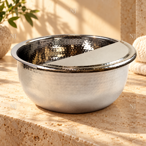 Tazón Redondo de Acero Inoxidable Martillado para Pedicura con Reposapiés, Equipo de Belleza para Spa y Salón de Belleza - Product Image 2