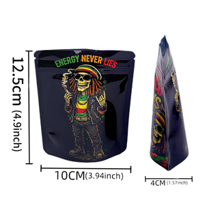 Bolsas de Mylar Negras Brillantes de 3.5g con Cierre Hermético, Impresión Personalizada, para Almacenamiento y Empaque - Product Image 4