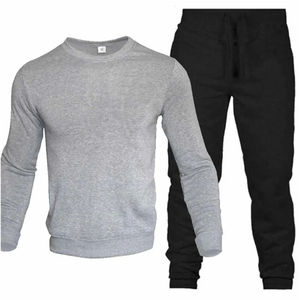 Conjunto de 2 piezas con cuello redondo, sudaderas deportivas para hombre, chándal de invierno a prueba de viento con pantalones con cordón, patrón sólido para correr y hacer deporte - Product Image 6