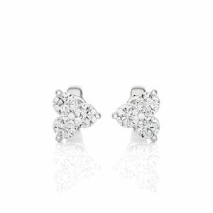 Clous d'oreilles sertis de diamants à trois griffes rondes en or rose - Product Image 2