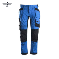 Pantalones de Trabajo Unisex Azules con Refuerzos Negros en las Rodillas, Bolsillos, Resistentes a la Abrasión, de Algodón, Uniformes para Artesanos