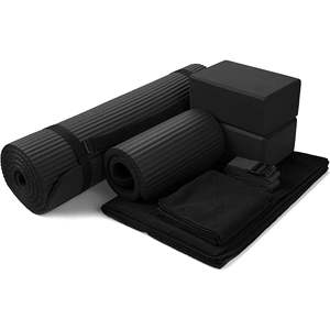 BalanceFrom 7-Piece Yoga Set Fitness Black Mat with Stretch <b>Strap</b> and <b>Knee</b> Pad Accessory and <b>Support</b> Tools - Product Image 1