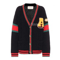 Cardigan en Coton et Laine Doux pour Homme, Tricot Câblé, Respirant, Anti-Plis, Séchage Rapide, Col en V Boutonné, Col Personnalisé, Lettres Rayées, Hiver