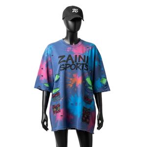 T-shirt oversize pour femme, coton premium 220 GSM, toucher jersey, design à empiècements multicolores, logo imprimé à l'écran, t-shirt en coton pour femme - Product Image 4