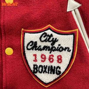 Fabricant OEM, veste universitaire en laine personnalisée pour collège avec broderie en chenille de haute qualité pour hommes, bombardier de baseball d'hiver sur pied - Product Image 2