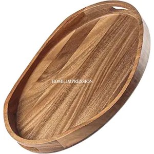 Bandeja de Madera Natural para Servir Alimentos con Asa de Bambú Metálico, Ecológica, de un Solo Nivel, de Grado Alimenticio, Proveedor Indio, Precio Económico - Product Image 3