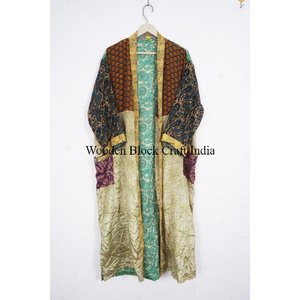 Magnifique kimono long en soie pure, couvre-maillot de plage, été, confortable, doux, motif floral, fermeture à cordon, vacances, femmes - Product Image 4