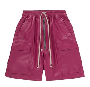 OEM Manufacturer High Quality Drawstring Exposed Zip <b>Cargo</b> <b>Pants</b> Patch Pocket <b>Leather</b> Shorts for Men New Style Short <b>Pants</b> - Product Image 4