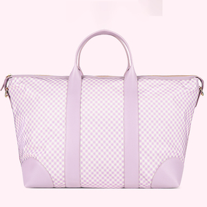 กระเป๋ากีฬาสำหรับผู้หญิงกระเป๋าเดินทางกระเป๋าดัฟเฟิลสำหรับผู้หญิงกระเป๋าไนลอนลายตารางสีม่วงกระเป๋าวันหยุดสุดสัปดาห์ - Product Image 4