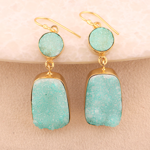 Boucle d'oreille longue en agate druzy naturelle, boucle d'oreille à crochet pour femmes, pierre précieuse authentique, boucle d'oreille tendance pour femmes - Product Image 3