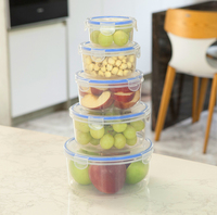 Rangement et organisation à domicile, 5 contenants ronds en plastique PP pour la préparation des repas, qualité alimentaire, sans BPA, couvercles hermétiques, capacité de 1 à 3 L