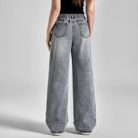 Jean droit uni 2025 pour femme, coupe ample en coton, style hip-hop, haute qualité, respirant, décontracté, en denim foncé, prix bas