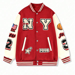 Veste Lettermen personnalisée légère et de conception OEM Veste d'hiver avec surpiqûres sur blocs de couleurs pour l'hiver, bouton avant, numéro de l'alphabet - Product Image 1