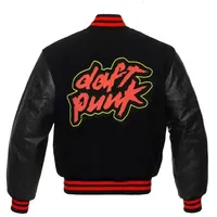 Blouson universitaire unisexe Daft Punk en cuir véritable réversible avec fermeture éclair, style universitaire