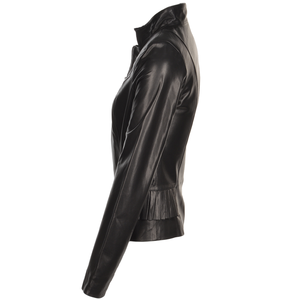 Veste en cuir automne-hiver personnalisée pour femmes avec col tournant solide manches complètes et doublure en satin respirant - Product Image 2