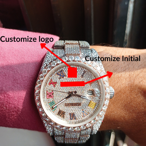 Montre de luxe pour homme arc-en-ciel entièrement glacée avec chiffres multicolores et diamants de marque premium - Product Image 3