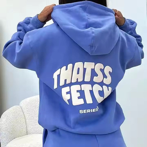 Sweat à capuche personnalisé sans ficelle pour femmes d'automne 3d logo Puff Print Hoodies - Product Image 4