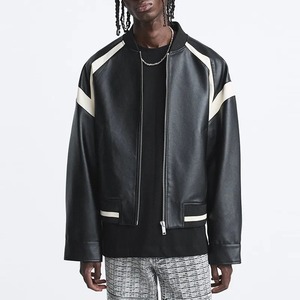 High Quality Men's Leather Jacket for Spring and Autumn American Baseball Suit Style with Canvas Stitching Street Fashion Coat - Product Image 5