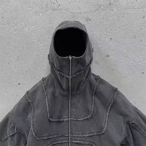 เสื้อฮู้ดผู้ชายแนวสตรีทผ้าฝดฝรั่งเศสแนวย้อนยุคมีซิปรูดติดโลโก้ผ้าคอตตอน100% - Product Image 2