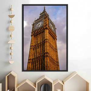 Art mural en verre trempé Big Ben London - Œuvre d'art imprimée sur toile, toile encadrée noire - Product Image 1