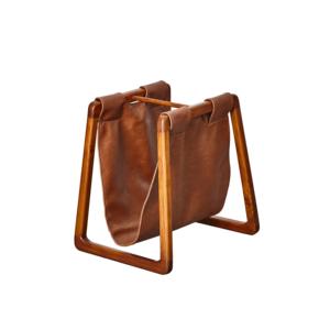 Stylish Modern <b>Teak</b> Wood Magazine Rack Frame-Shaped Design Leather Living Room Furniture <b>Bookcase</b> - Product Image 1