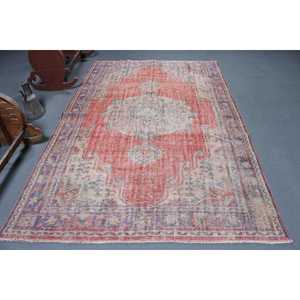 Tapis turc vintage de 5,6 x 8,6 pieds, grand tapis, tapis rayé rouge - Product Image 1