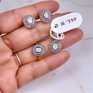 Ensemble de bijoux en argent 925 plaqué or Polki Diamond fait à la main Cadeaux de Noël Bijoux - Product Image 2