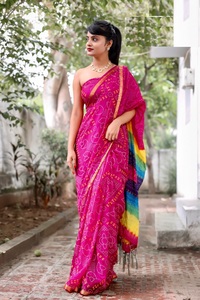 Parti-Prêt Pur Coton Tissage Lourd Zari Chokada Laheriya Patola Print Sari collection pour les femmes - Product Image 4