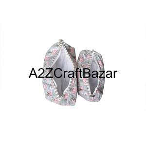 Pochette de toilette en coton 100 % pur imprimé à la main pour femmes, pochette cosmétique de mariée, pochette à maquillage imprimée à la main pour les mariages - Product Image 6