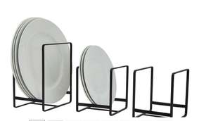 Support d'assiette de table enduit de poudre noire Ensemble de 3 ustensiles de cuisine Support d'assiette de rangement pour fournitures d'hôtel Élégant Durable - Product Image 2