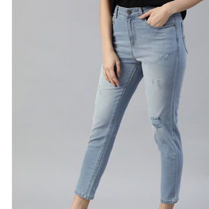 กางเกงยีนส์เอวสูงสำหรับผู้หญิงกางเกงยีนส์ผ้ายีนส์เอวสูงระบายอากาศได้ดี - Product Image 6