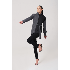 <b>Black</b> Women's Strip <b>Button</b> Down Shirt - Product Image 5