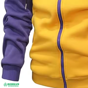 Sweat à capuche zippé surdimensionné jaune pour homme, 100 % coton, unisexe, molleton/tissu éponge français, coupe classique, respirant, logo frontal - Product Image 5