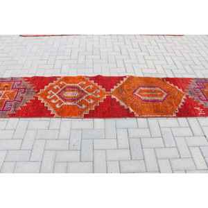 Tapis turc vintage, tapis Herki 2x12,1 pieds, tapis en laine rouge uni - Product Image 3