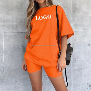 โลโก้ที่กําหนดเอง Loungewear ผู้หญิงชุดเสื้อผ้า 2 ชิ้นชุดกางเกงขาสั้น Biker กางเกงขาสั้นชุดจับคู่ผู้หญิง - Product Image 3