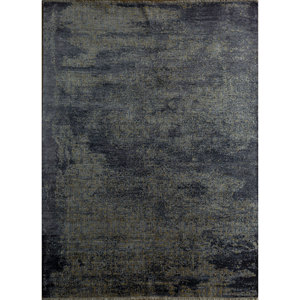 Uvenuti 9x12 Hand Knotted Bamboo Silk <b>Rug</b> Grey & <b>Black</b> Abstract Pattern for Home Living Room Hallway Rectangle Model-SKBS-05 - Product Image 1