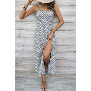 Jane's Women's <b>Spaghetti</b> Strap V-Neck Slit <b>Long</b> Knit Maxi Dress - Casual Summer Sundress with Comfortable Supre Fabric - Product Image 1