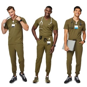 Uniformes médicos personalizados de alta calidad para hombres, pantalones apilados verdes y ropa de trabajo de Hospital Médico de lona superior - Product Image 6
