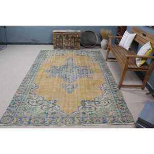 Vintage Large Rug 5.9x8.9 ft (179x270 cm), Turkish <b>Yellow</b> Floral Rug - Product Image 3